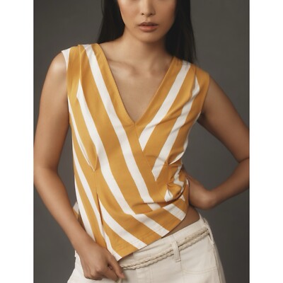 Anthropologie Maeve Sleeveless Deep V-Neck Corset Top Striped Orange Women s XL