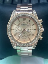 Geneva Rose Gold Tone Rhinestone Bezel Women s Quartz Watch