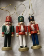 Christmas Nutcracker Ornament 4.5” Tall Handpainted Wood Traditional Set of 3