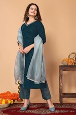 Indian Wedding dresses for women; Teal Velvet Kurta with Trouser and Dupatta