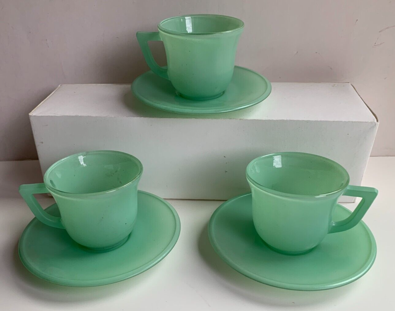Lot of 3 Vintage Jadeite Demitasse Cups & Saucers eBay