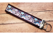 Blue Paisley Wrist Keyfob / Wristlet Keychain