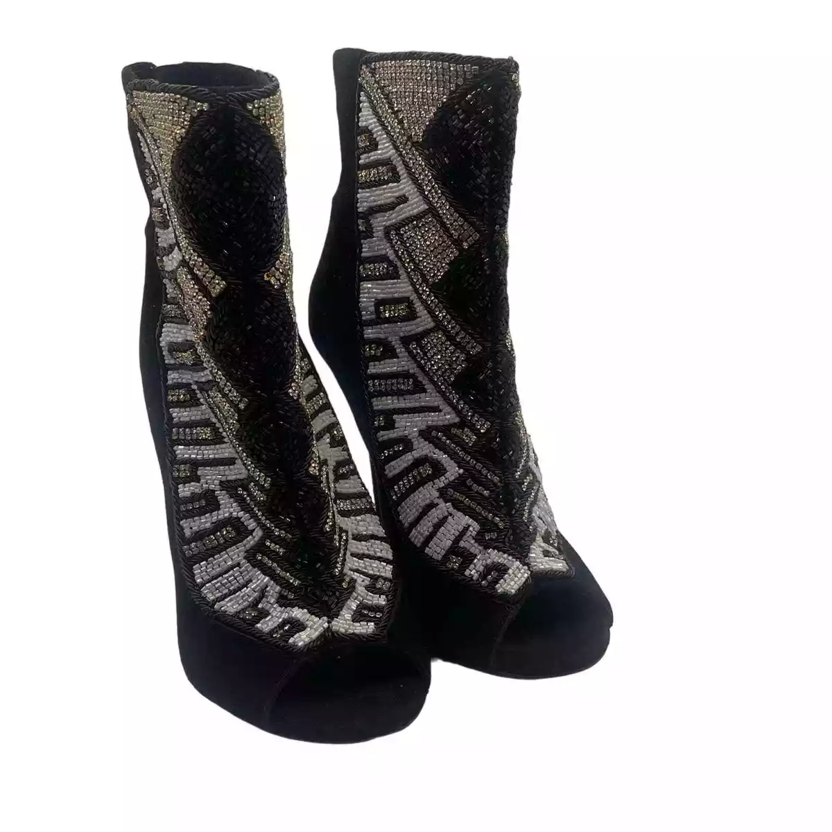 Balmain x H M Peep Toe Crystal Beaded Heel Boots Sz Eu 39 US 8