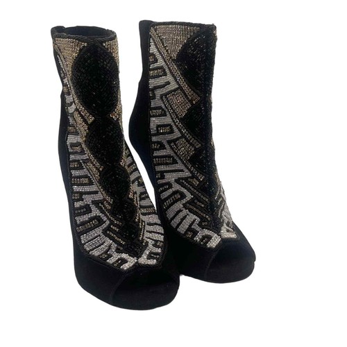 Balmain x H&M Peep-Toe Crystal Beaded Heel Boots Sz Eu 39 / US 8 - Picture 2 of 17