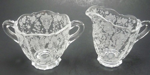 Cambridge Glas ~ elegantes Glas Rosenspitze Milchkännchen & offener Zucker ~ perfekte Stücke - Bild 2 von 6