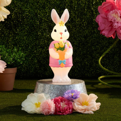 Cracker Barrel * Pink Bunny with Flowers Blow Mold