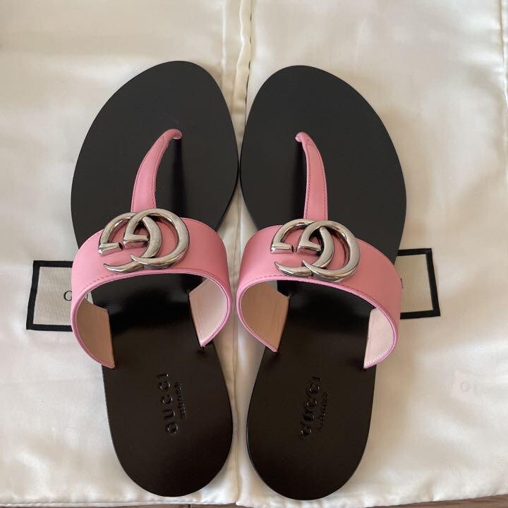 GUCCI GG Logo Calf Leather Thong Sandals Mules Shoes Women Size EU