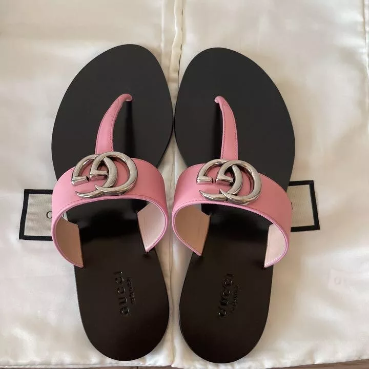 GUCCI GG Logo Cuir de veau String Sandales Mules Chaussures Femme Taille EU 36 Rose Neuf