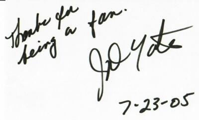 ''Rodeo Legend'' JD Yates Hand Signed 3X5 Card Dated 2005
