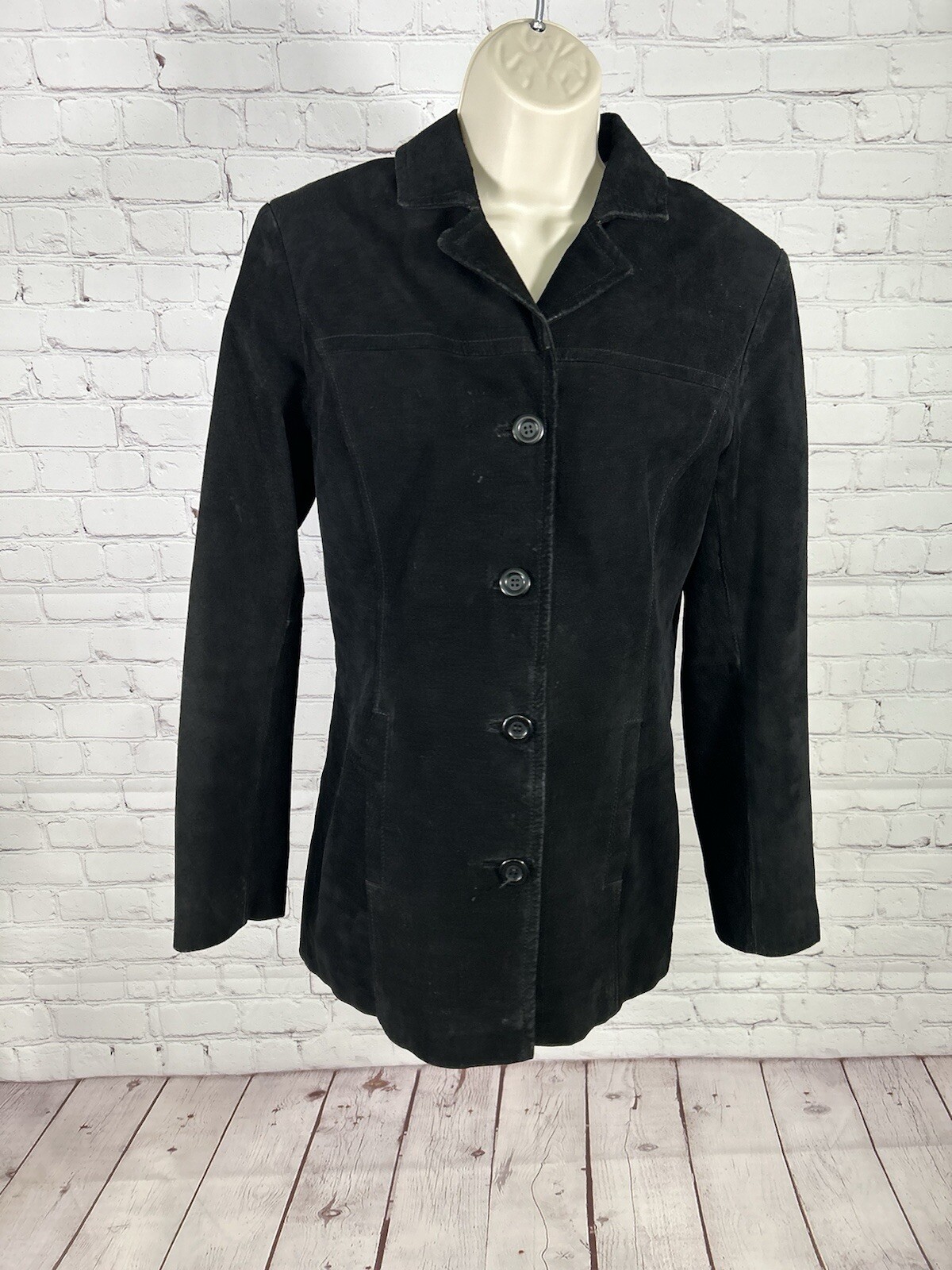 Nine West Solid Black Button Down Black Suede Lea… - image 1