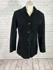 Nine West Solid Black Button Down Black Suede Leather Coat Women’s S