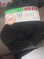 Wonder Nation Boys Ankle Socks M Shoe Size 9-2.1/2 10 Pr Black