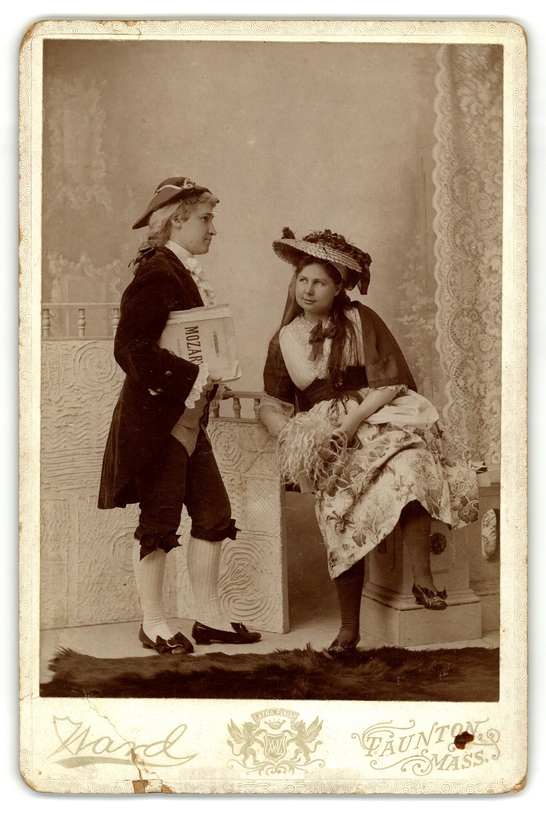 Cabinet Card Circa 1890s Ward Two Women Theatrical Costumes Mozart Taunton Mass