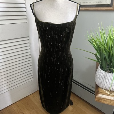 Vintage Carmen Marc Valvo Dress 10 Green Velvet Beaded Cocktail Retro Y2K  Glam | eBay