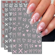 Nail Art Stickers - Valentines Day Pink Heart Self-Adhesive Nail Decals for Bow