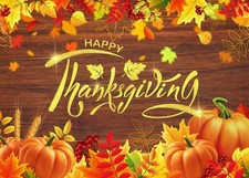 7x5 Ft Happy Thanksgiving Backdrop Fall Pumpkin Maple Leaves Background