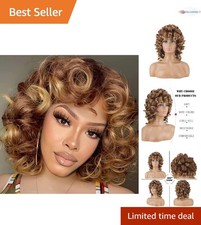 Bouncy Big Curly Synthetic Wig with Bangs - Perfect for African American Women