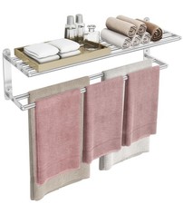 32 in Towel Racks for Bathroom, Bath Towel Shelf with Double Towel Bar, Stain...
