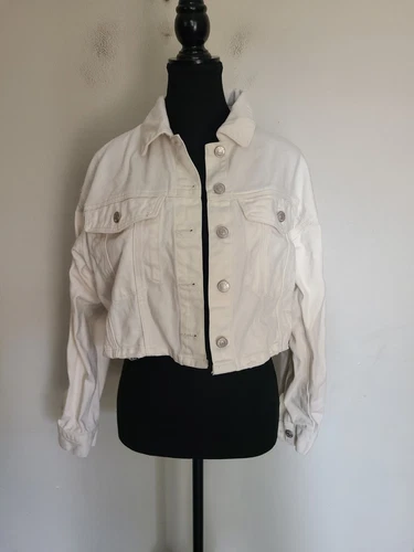 OFF WHITE Giacca jeans MKH Forever 21 Premium cropped bianca leggera taglia XS