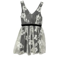 Alya Dress Womens Large White Floral Lace Fit Flare Sleeveless Sundress Short