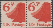 Scott # 1518 - 1973-74 edición regular - 6,3 centavos Liberty Bell par de bobinas (A)