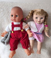 zwei Spielpuppen Bayer Babypuppe 36 cm  + Mädchen Puppe blond 34 cm mit Kleidung