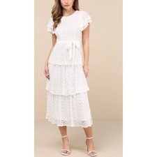 NWT Lulus Whimsical Spirit Ivory Lace Tiered Backless Midi Dress Sz S
