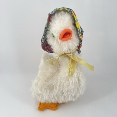 Rushton Plush Duck Rubber Beak Mother Goose Patchwork Bonnet Big Orange Feet Vtg