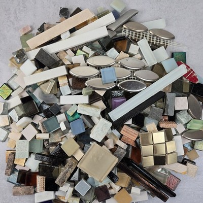 Mixed Glass Stone Tile Sample Lot Mosaic Craft Supply Marble Frosted Glass 8 lb