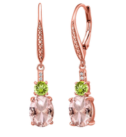 925 Silber Rose Vergoldet Pfirsich Morganit Und Peridot OhrhäNger Ohrringe