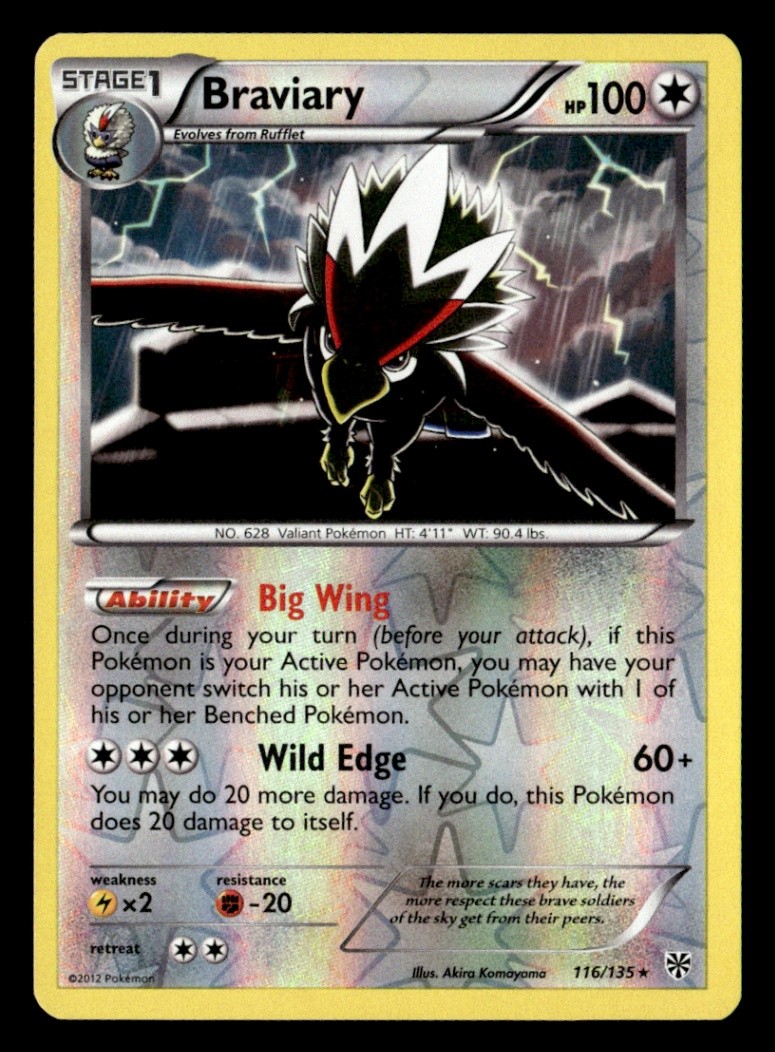 Braviary Rare Reverse Holo Plasma Storm 116/135 NM Pokémon TCG