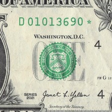 Series 2021 Star Note D Cleveland 3.2M Pack Note $1 Dollar Bill D01013690*