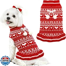 XGDMEIL Dog Christmas Sweater Dress with Leash Hole Turtleneck Xm
