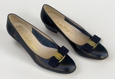 Salvatore Ferragamo Vara Lillaz Bow Black Leather Pumps Mid Heels Shoes 7.5 B