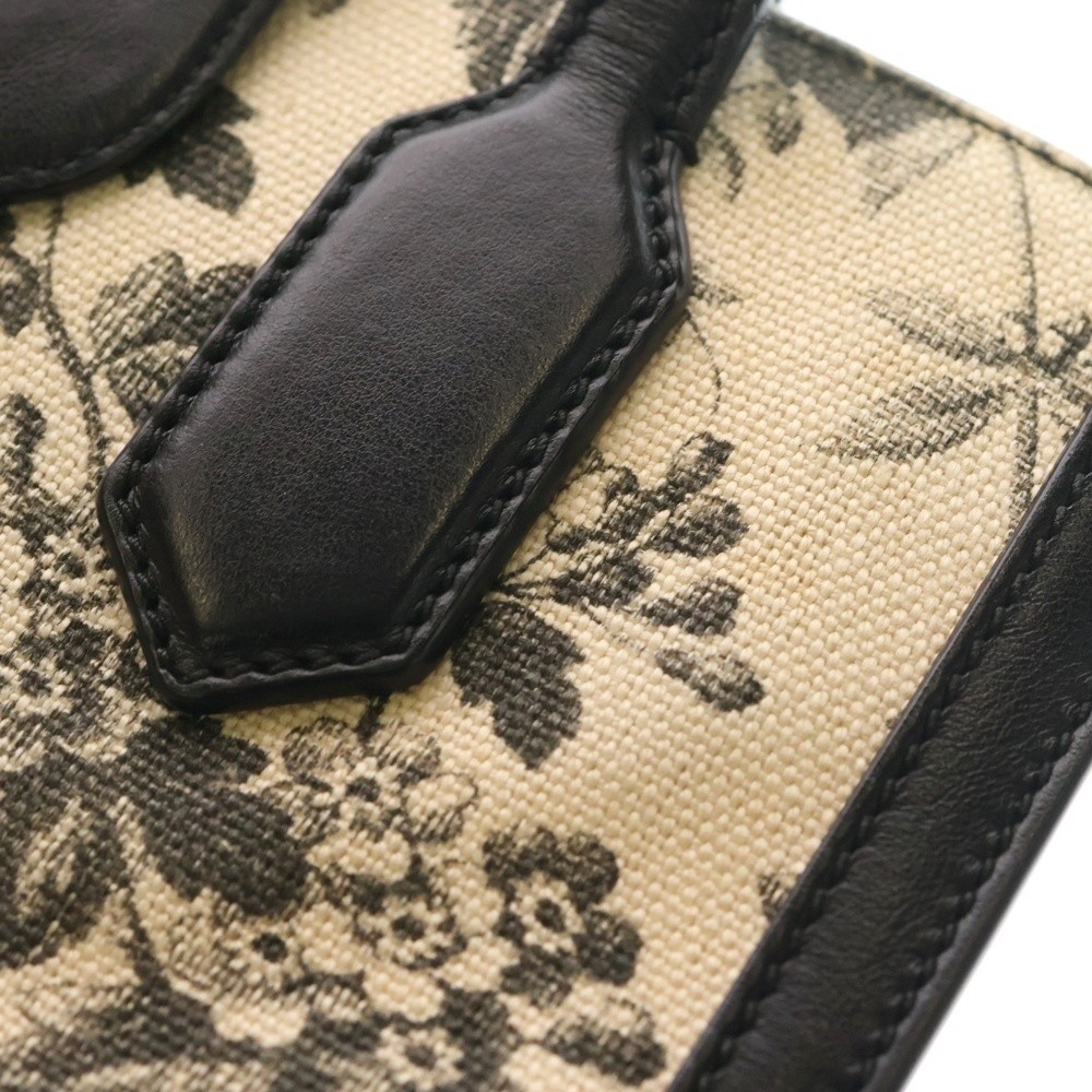 Gucci Gg Ribbon Handbag Mini Tote Bag Black Ivory Leather Canvas 443089 thumbnail 5