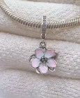 Sterling Silver  Pink Cherry Blossom Dangle Charm S925 Women Bracelet Necklace