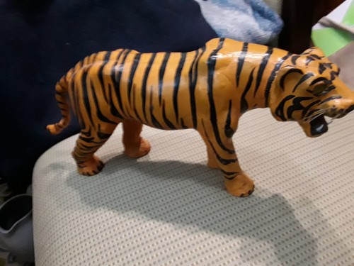 Leather Wrapped Hand Painted Bengal Tiger Large Vintage Figure Sculpture 1960