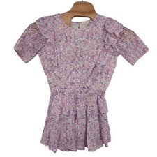 LoveShackFancy Natasha Ruffled Mini Dress Purple Pink Floral Women's sz XS