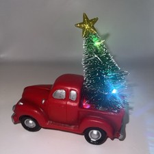 Farmhouse Christmas Red Rustic Pickup With LED Christmas Tree In Truck