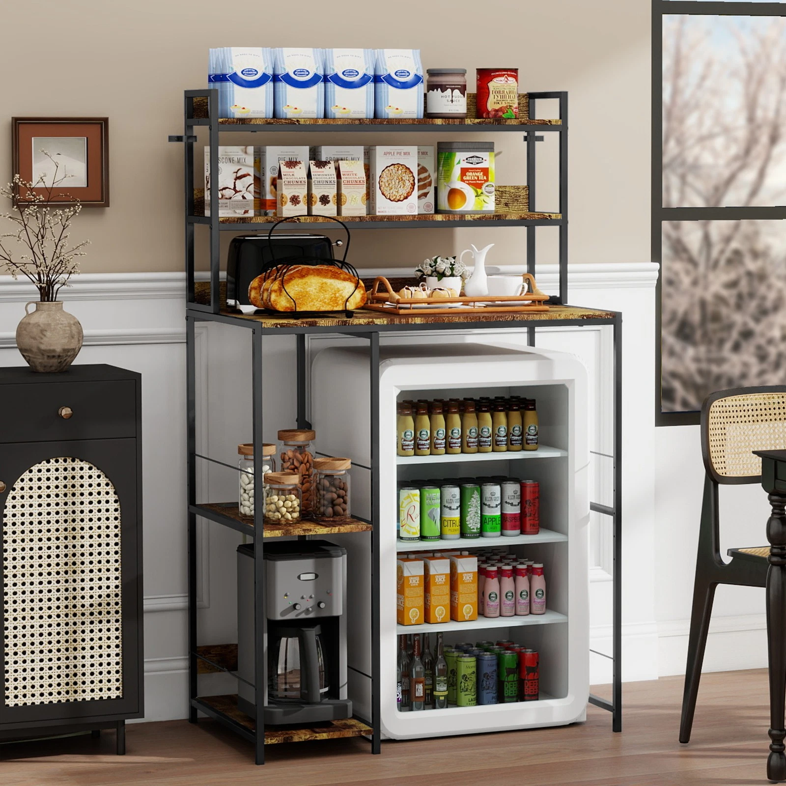 Kitchen Organizer Cart: Charging Station, 5-Shelf Fridge Stand, Rolling Storage