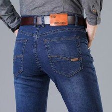 Men's Jeans Casual Straight Stretch Fashion Classic Black Blue Work Trousers