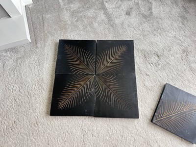 Dunkles Echtholz Bild Blatt Abdruck Design Handarbeit 10 x 10 cm