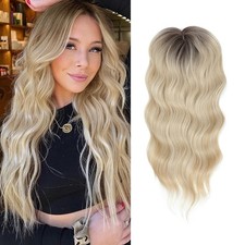 Blonde w/ Dark Roots Long Wavy 20in Women Premium Hair Topper
