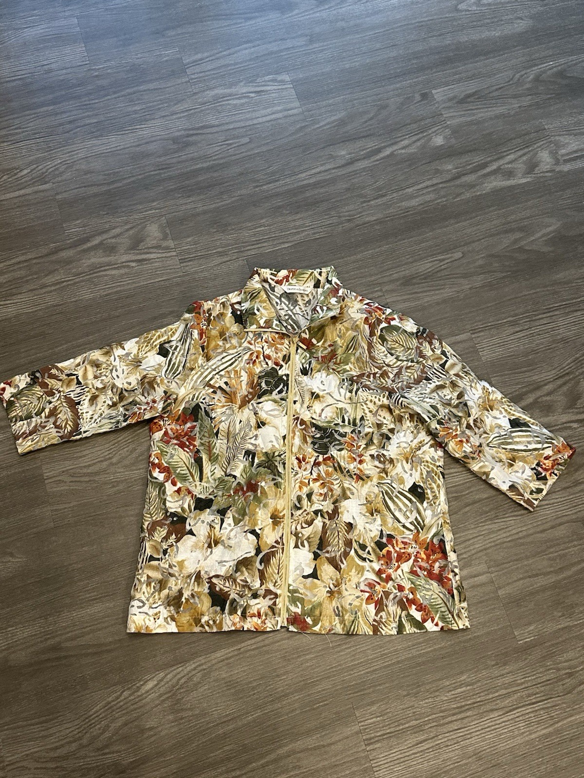 Drapers And Damons Floral Linen Blend Zip Sheer Jacket Size L