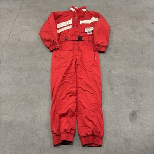 Bogner Thermo System Vintage Insulated One Piece Ski Suit Snowsuit Red RECCO 44