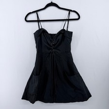 Reformation Black Tencel Lace Up Mini Dress Adjustable Straps Pockets Size 4