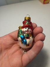 Macy  s Holiday Lane Glitter Snowman Christmas Ornament Molded Glass Decoration