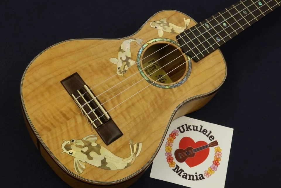 Alulu fechado! 30% OFF! Ukulele de concerto de bordo encaracolado sólido com incrustação de carpa #5519 - Imagem 3 de 4