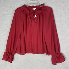 Madewell Long-Sleeve Tie-Neck Top Red size XS NWT Valentine's NT356 FLAW