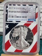 2017 W 1oz AMERICAN PROOF SILVER EAGLE COIN NGC PF 69 ULTRA CAMEO USA FLAG CASE